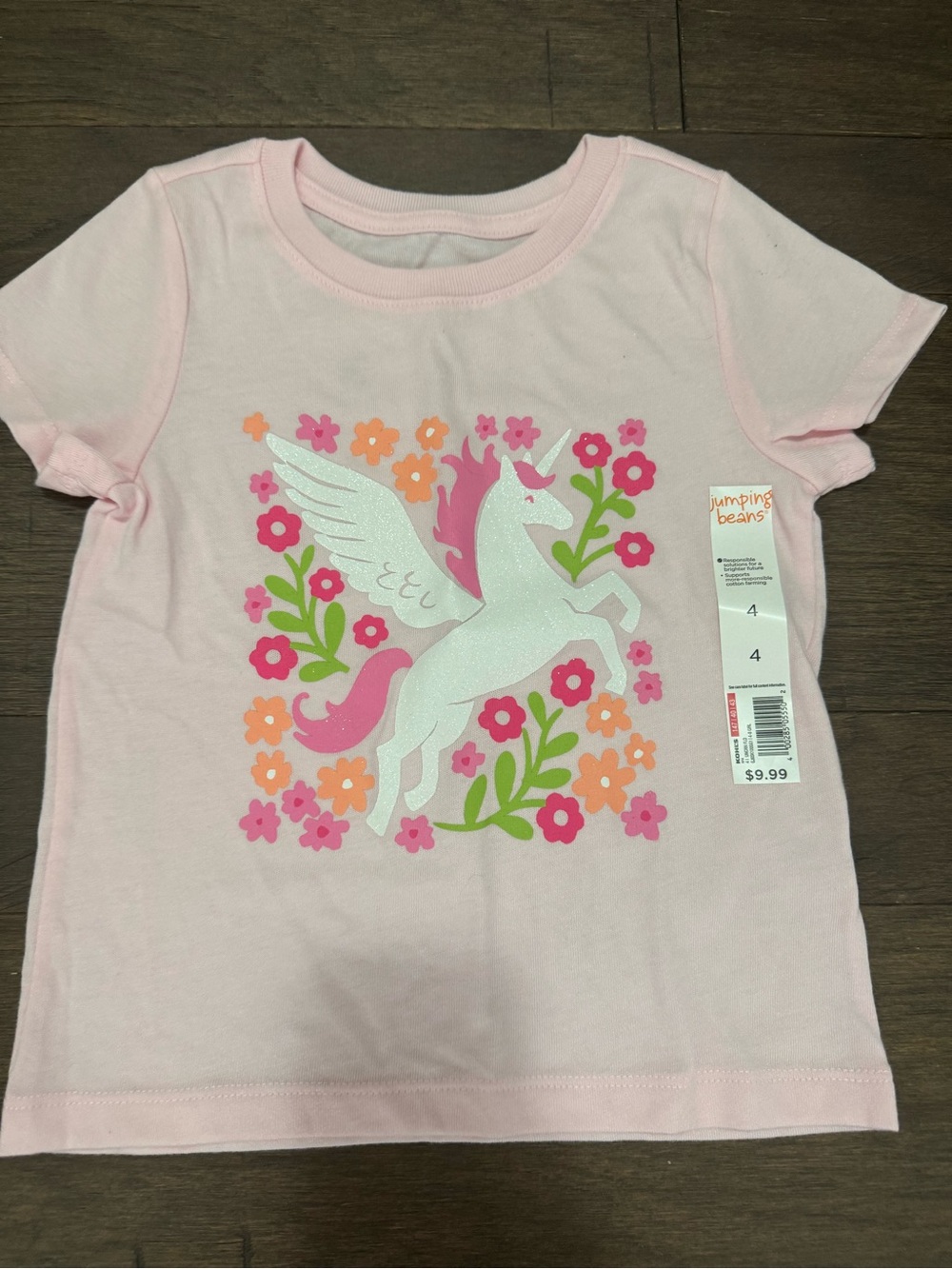 jumping beans Light Pink Unicorn Tee with Floral Print